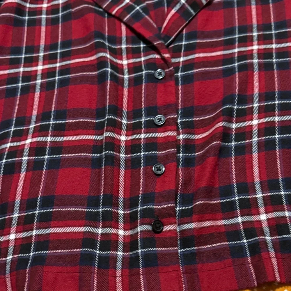 Garage Red Black Plaid Button-Down Crop Shirt
